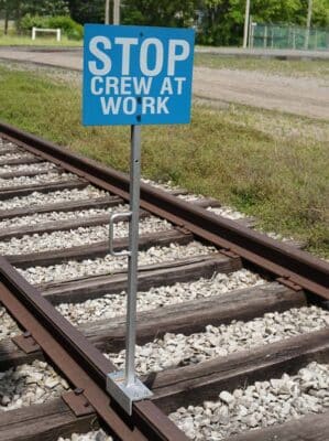 BSFM Staff with magnetic base attached to a railroad track