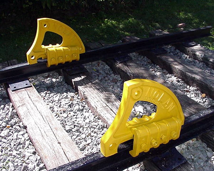 CS-50 car stops installed as a pair on a train track.