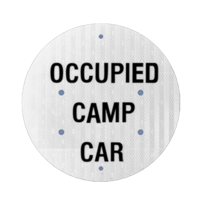 RF-5D Signal flag. Silver-gray background with black letters reads: Occupied Camp Car